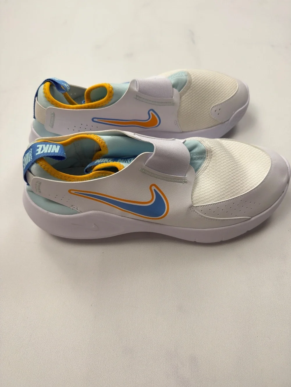 Nike Flex Runner Slip-On Sneakers White Blue Orange Modern Casual - Girls 7Y